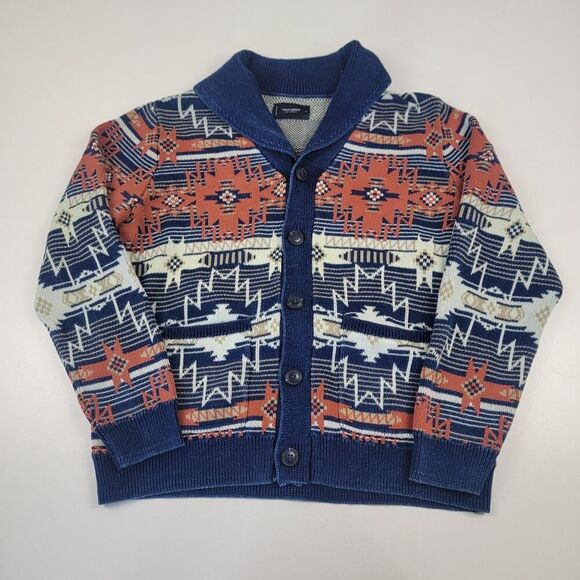 Lucky Brand Southwestern‎ Print Shawl Cardigan Aztec Tribal Mens L Chunky Heavy - Picture 3 of 14